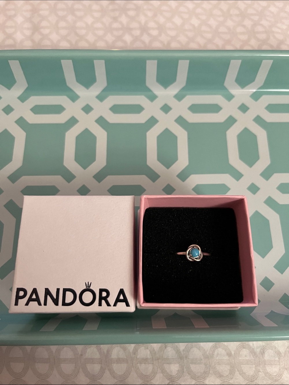 Pandora Silver Ring with Turquoise Blue Stone